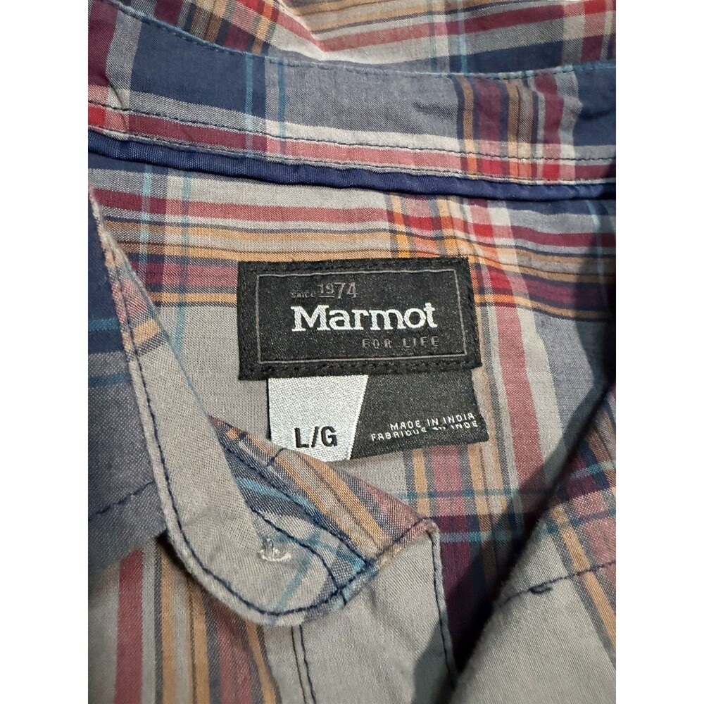 Marmot Button Up Shirt Mens Size Large Blue Organic Cotton Hiking Lumberjack - Picture 7 of 8